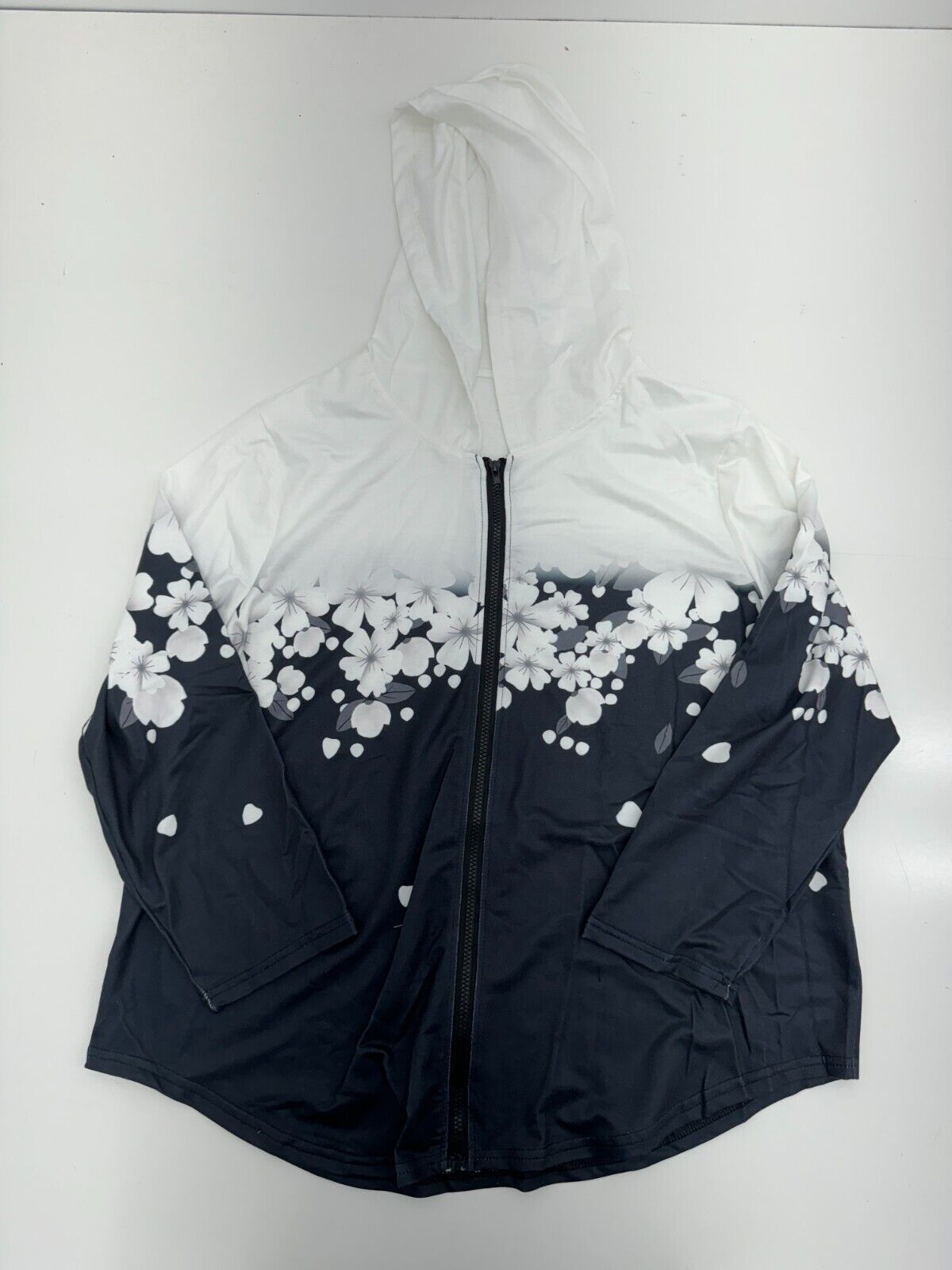Shein Womens White Black Floral Fullzip Jacket Size 1XL