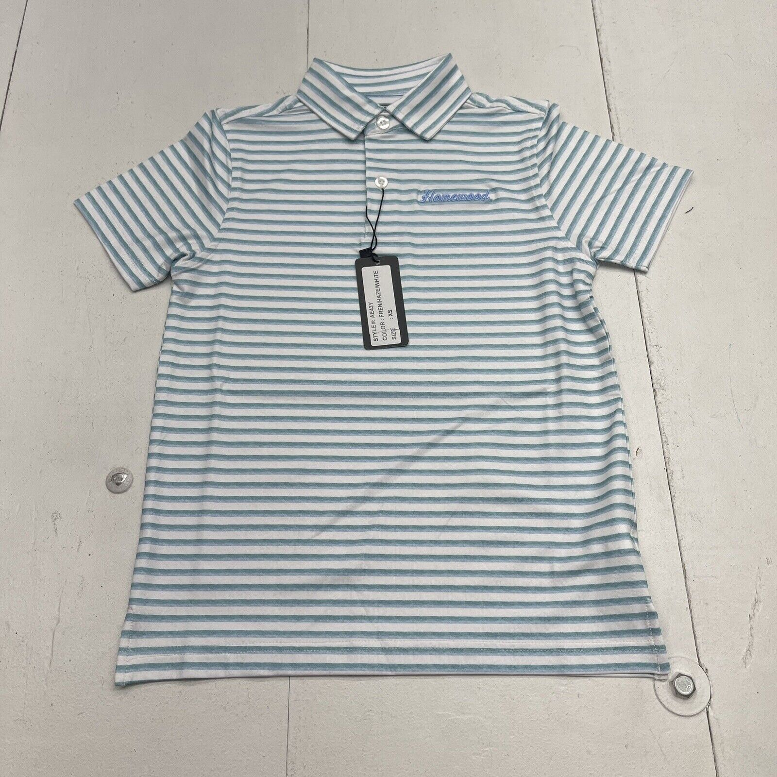 Bandwagon Blue Stripe Short Sleeve Polo Homewood Embroidered Youth Boys XS New