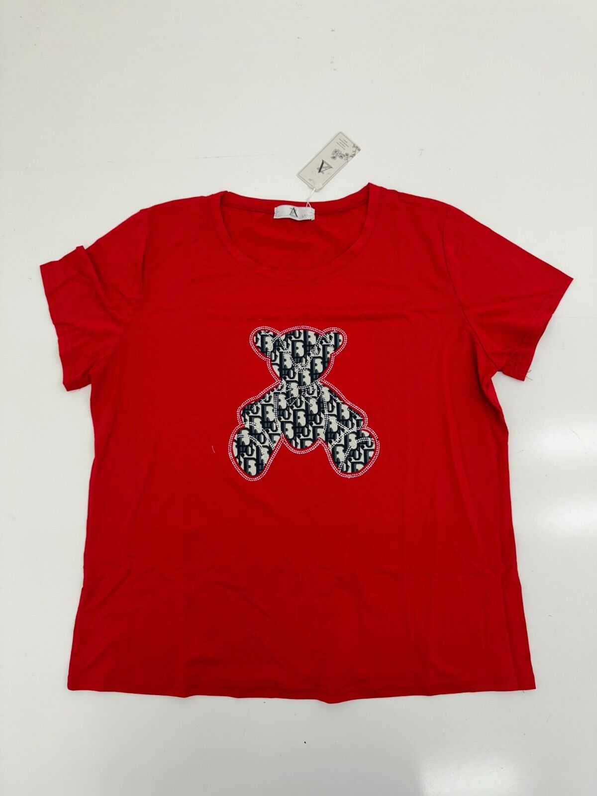 ZA Womens Red Bear Graphic Print Short Sleeve Shirt Size L/XL