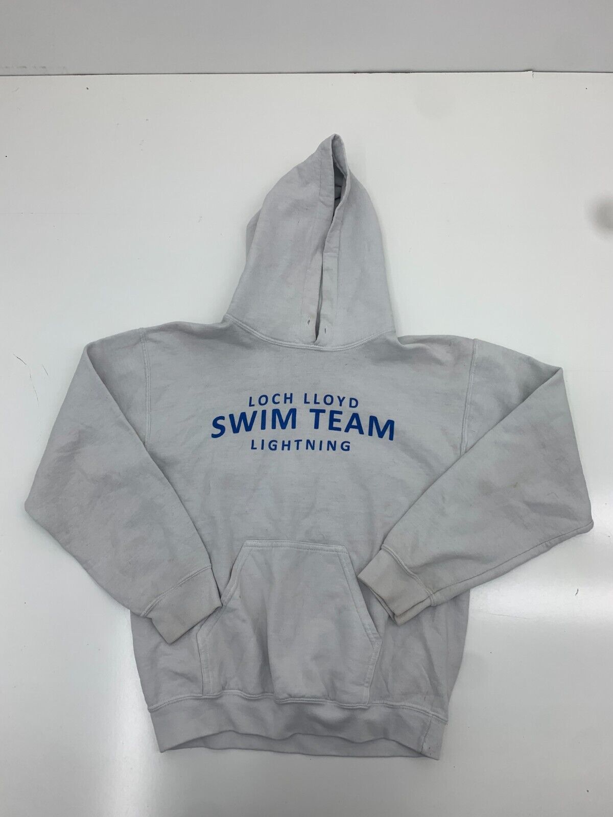 Gildan Mens White Loch Lloyd Swim Team Graphic Hoodie Size Small