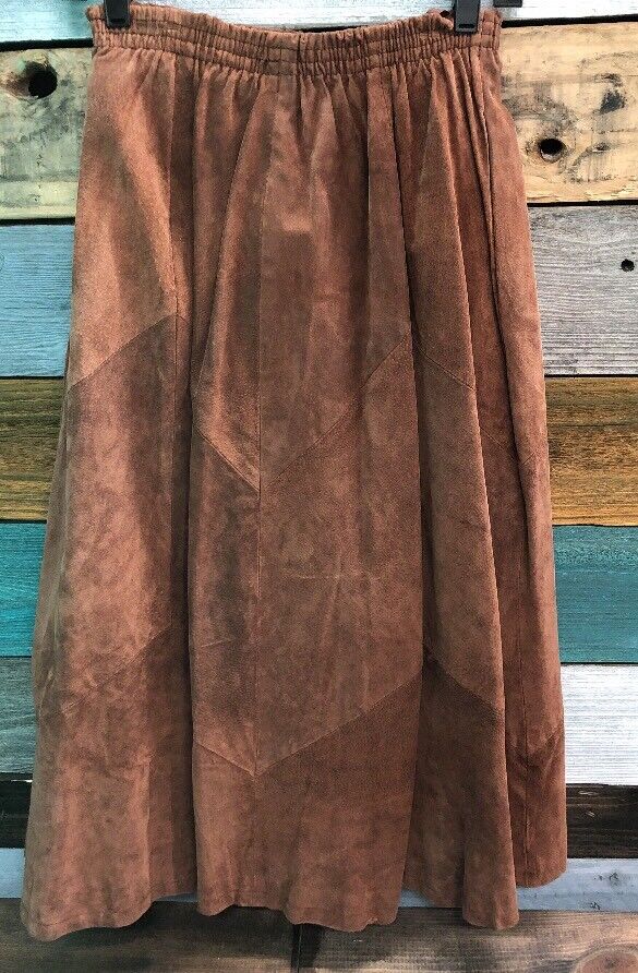 VINTAGE WOMEN'S "G111" 100%LEATHER LONG BROWN SKIRT SIZE SMALL
