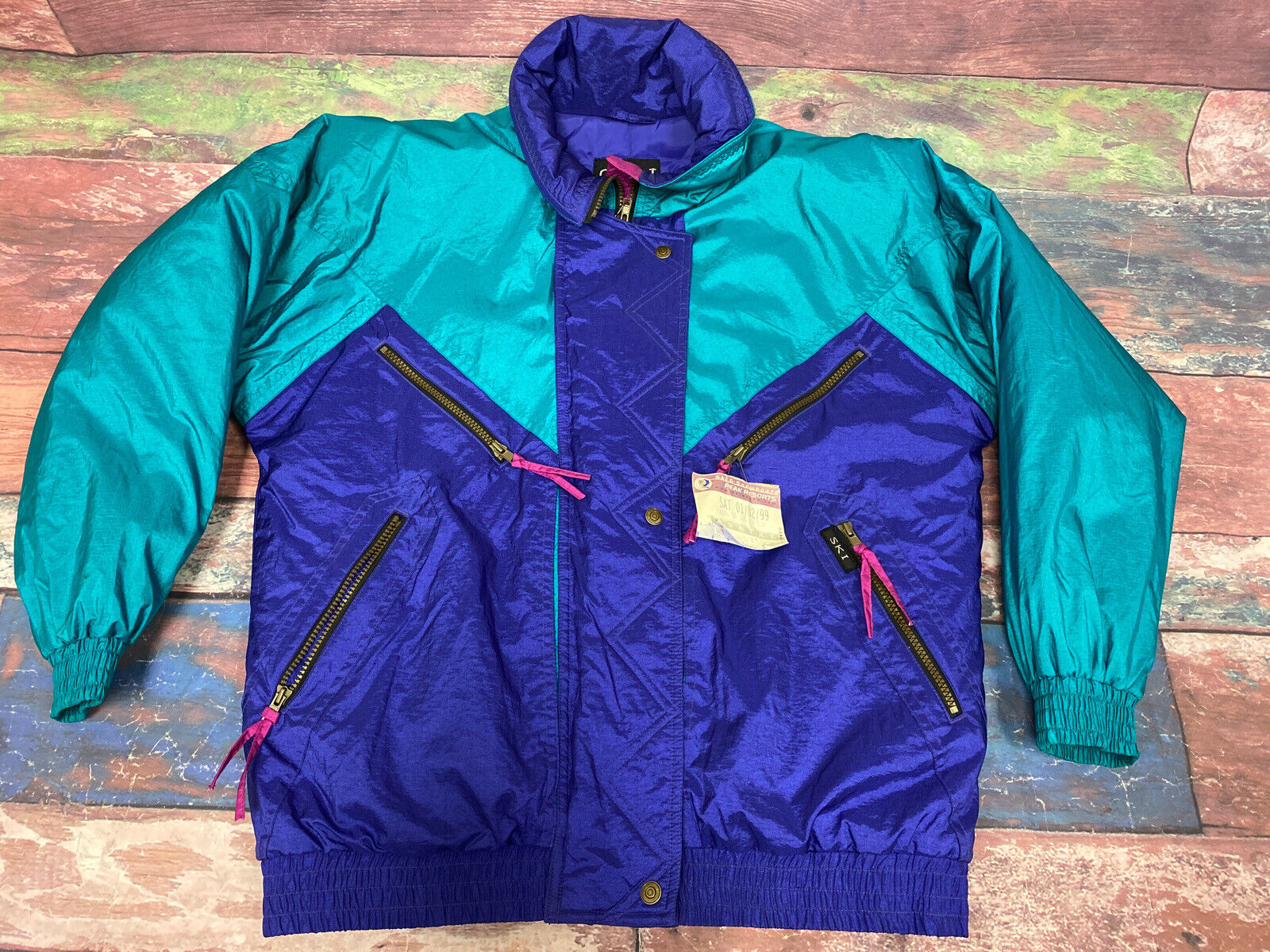 Vintage Ski Brand Womens Color Block Teal And Purple 90’s Coat Size Medium