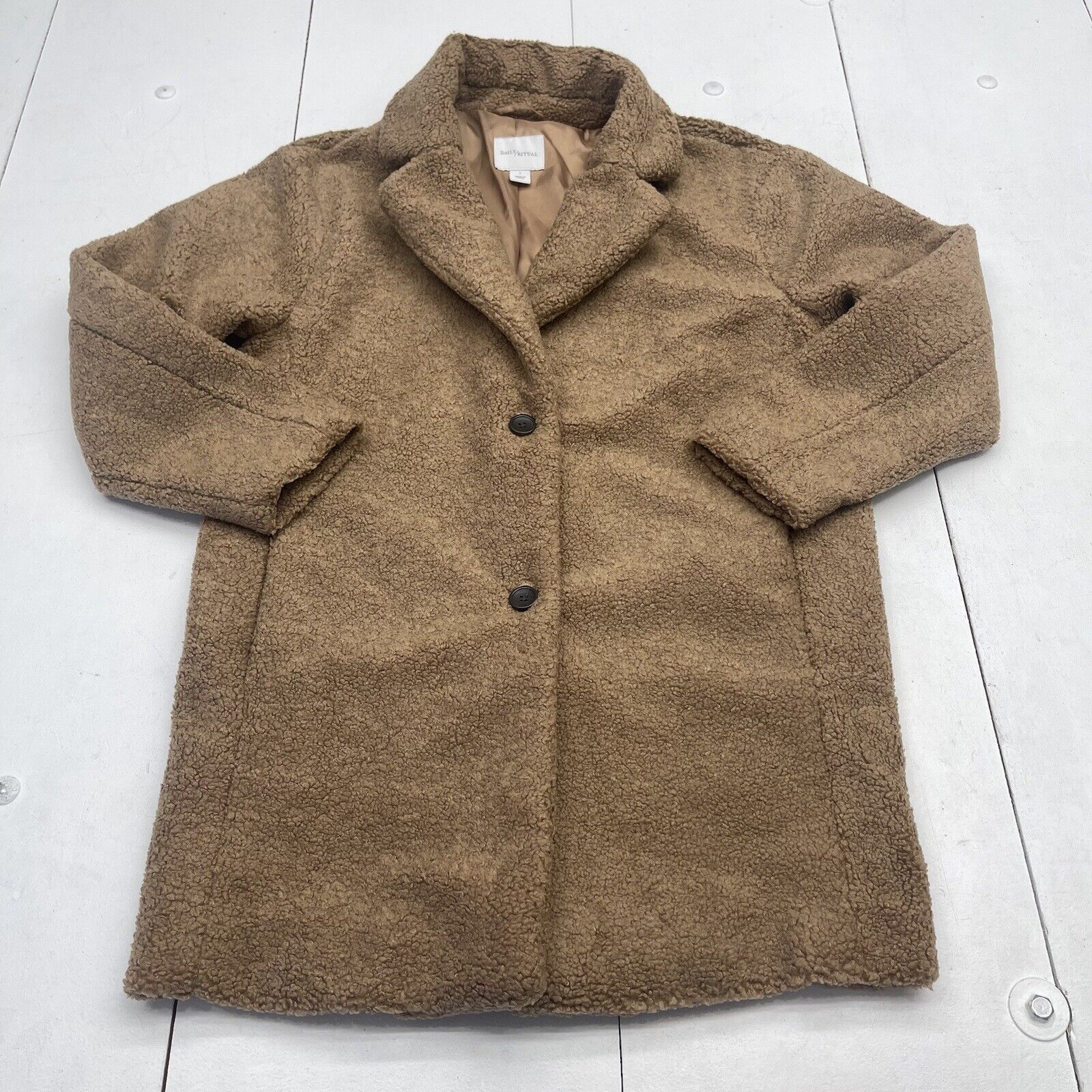 Daily Ritual Brown Teddy Fleece Button Coat Women’s Size Small