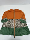Womens Orange Green Cheetah Striped Long Sleeve Blouse Size 4XL