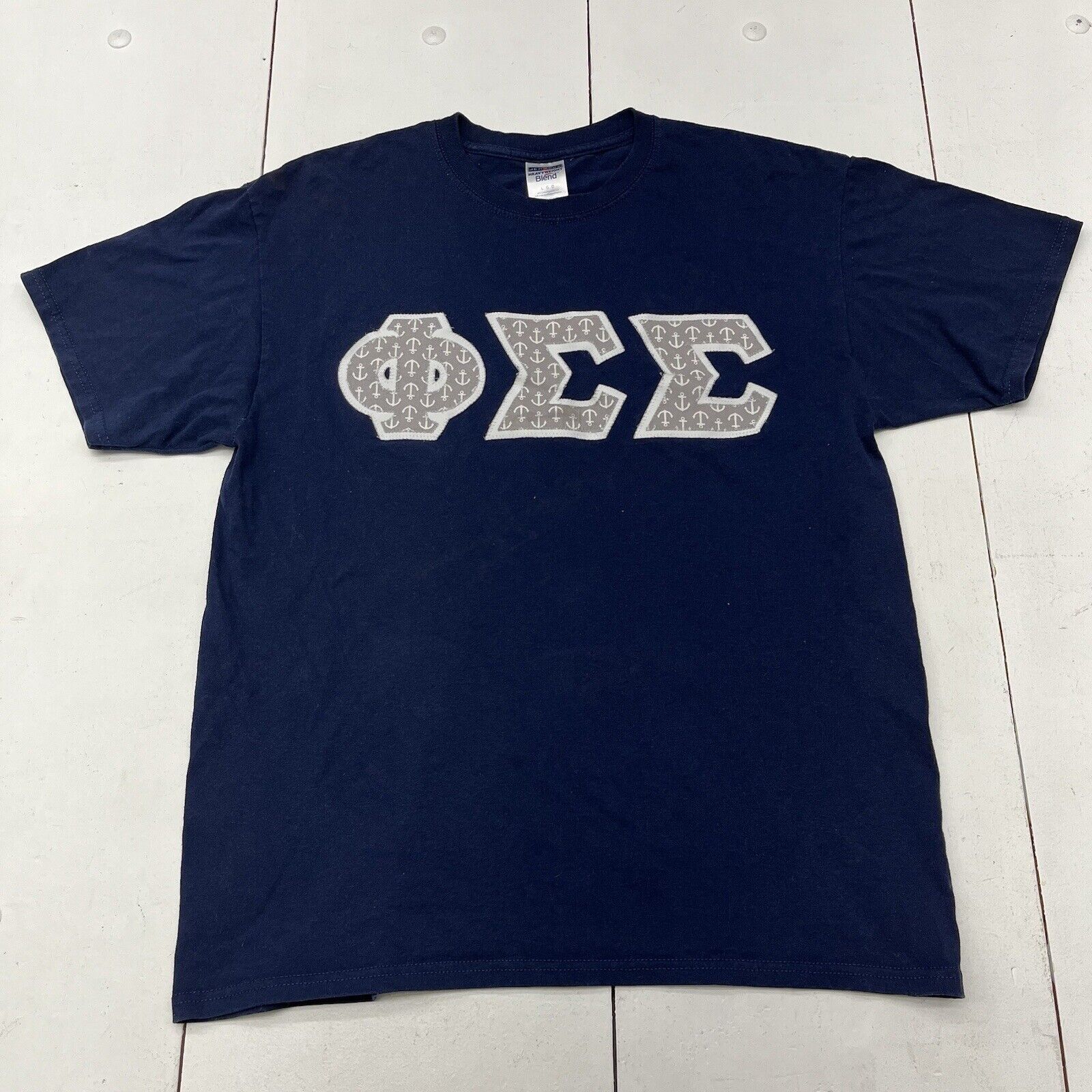 Jerzees Navy Blue Embroidered Greek Letters Sorority/Fraternity T-Shirt Adult L