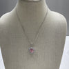 Macys Sterling Silver Double Chain Pink &amp; Clear Crystal Heart Pendant Necklace