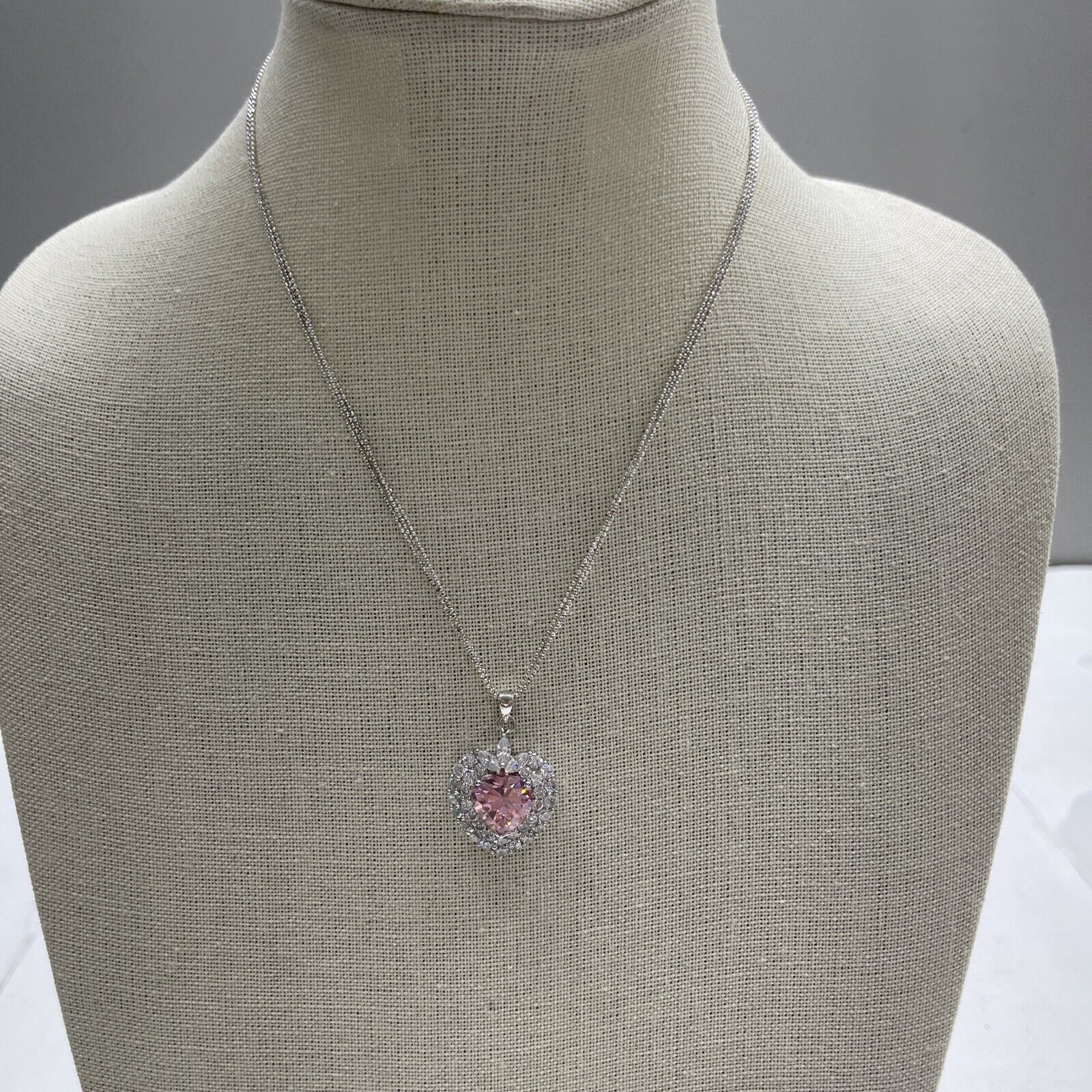 Girls Pink Cubic Zirconia Sterling Silver Heart Pendant Necklace - JCPenney