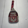 Women’s Brown &amp; Red Printed Nylon Faux Leather Trim Zipper Sling Bag