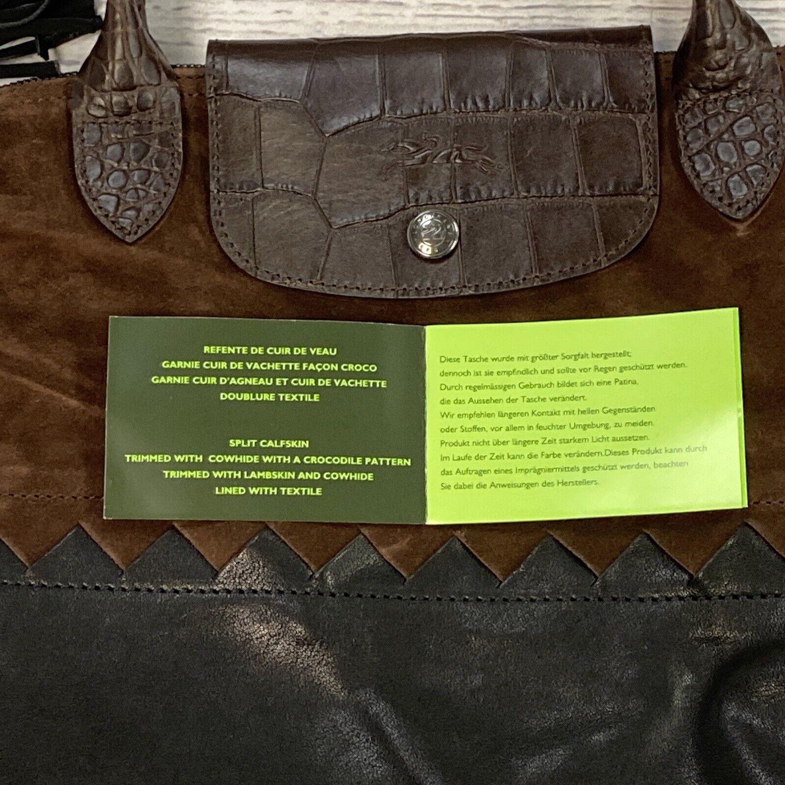 Longchamp Medium Le Pliage Cuir Croco Top Handle Black Leather Brown S -  beyond exchange