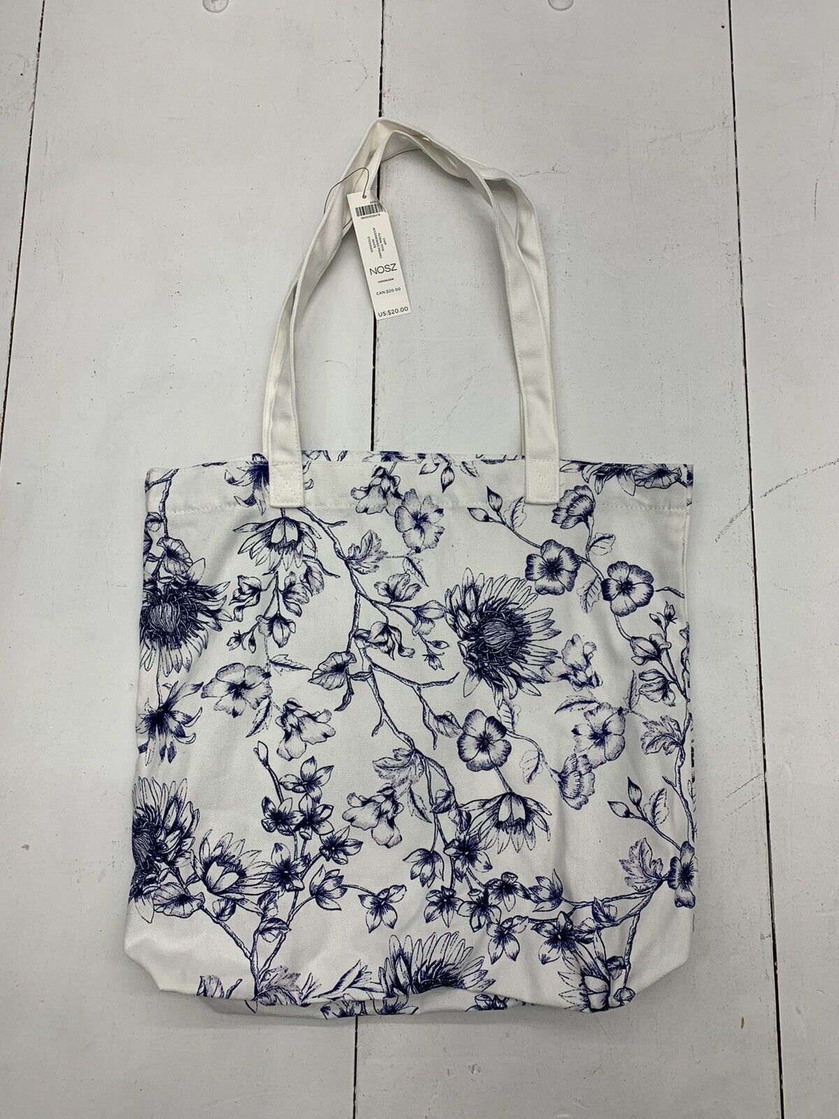 Chico's Canvas Blue and White Floral Tote Bag Lightweight Sunflower