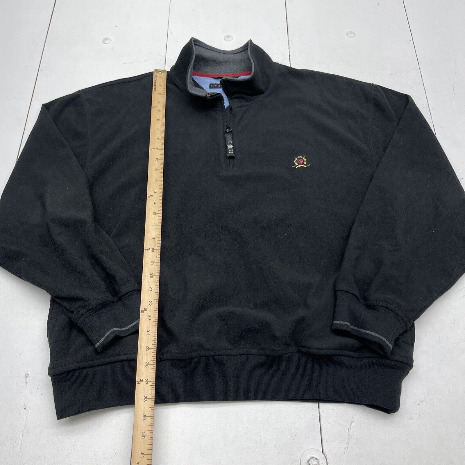 Vintage Tommy Hilfiger Golf Black 1/4 Zip Fleece Sweater Mens XXL