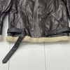 The Leather Gems Brown Faux Leather Shearling Bomber Jacket Men Size Large