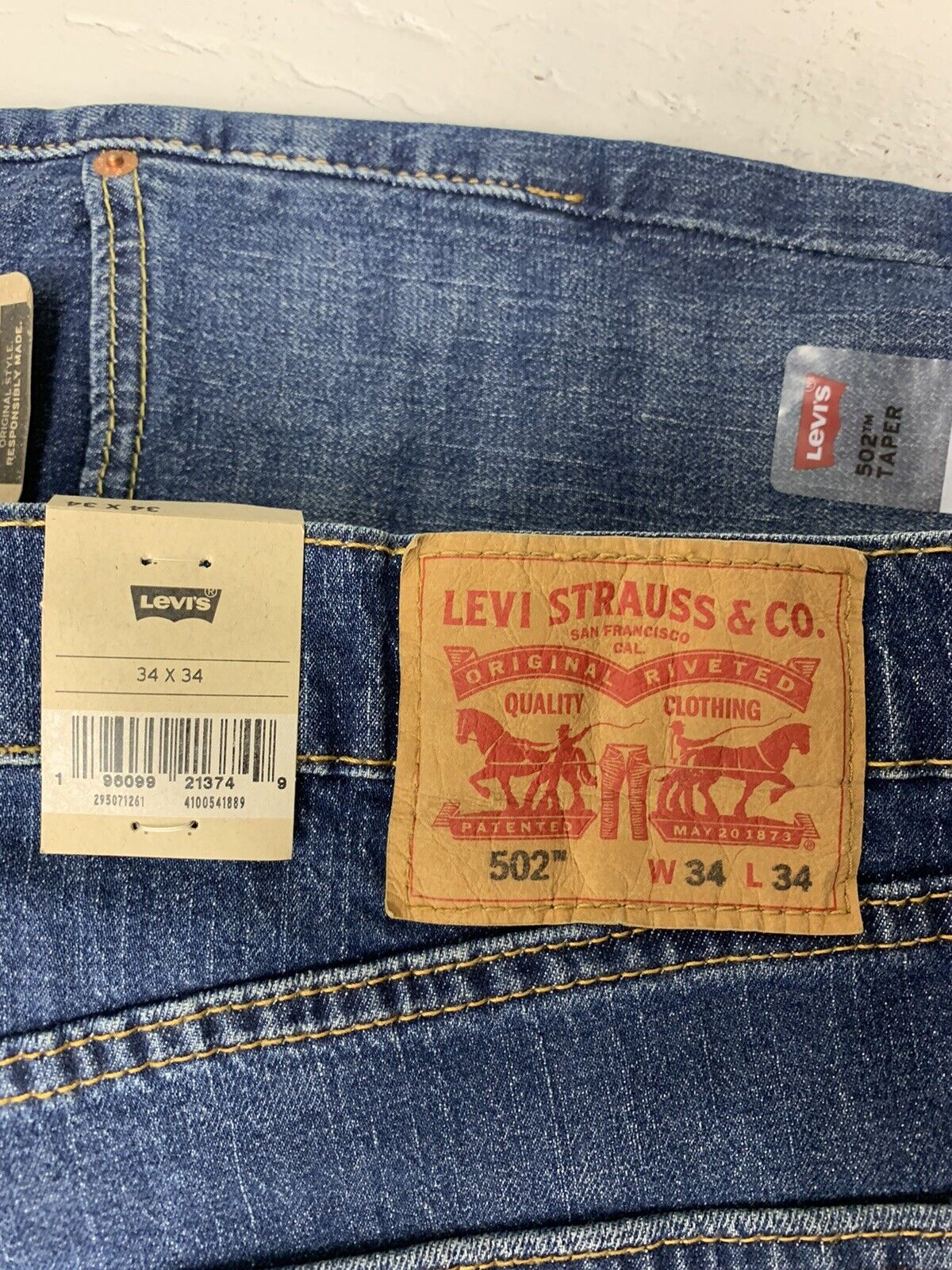 Levi's 502 Taper Mens Blue Denim Jeans Size 34x34 New