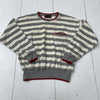 Vintage Liz Sport Grey White Stripe Pullover Sweater Women’s Size Petite Small