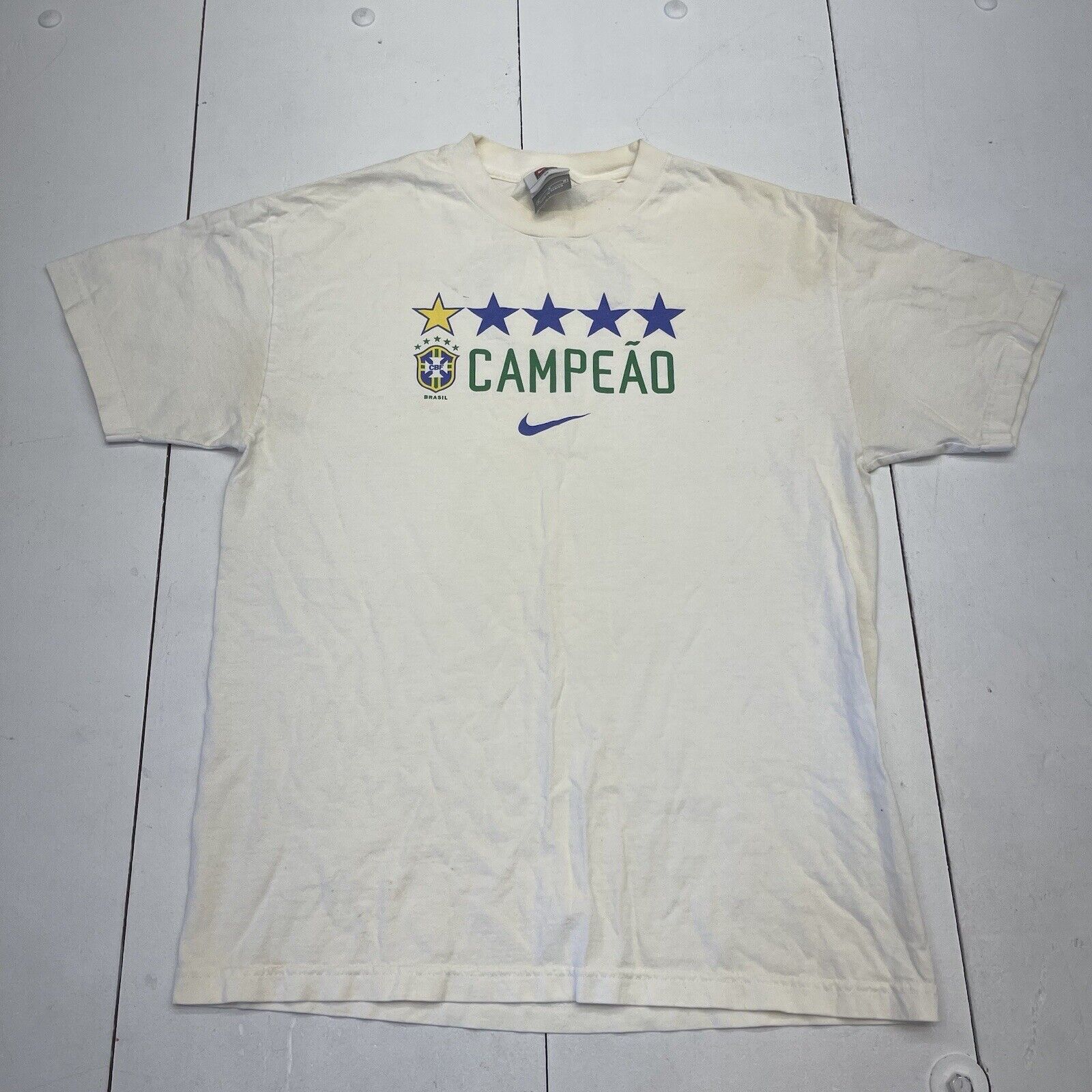 Nike White Brasil Champeão Graphic Short Sleeve T Shirt Mens Size Medium