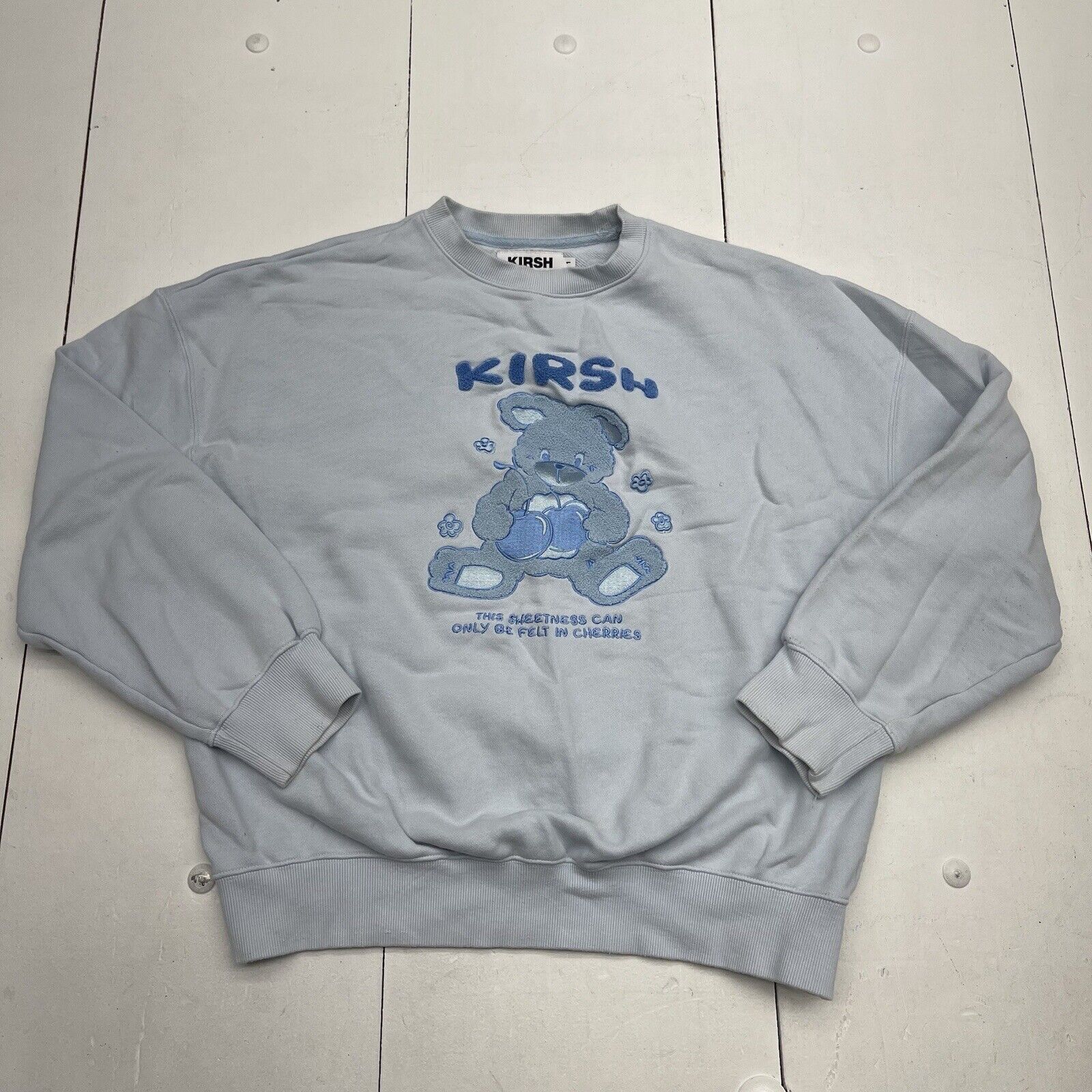 KIRSH Blue Bear Holding Cherries Sweatshirt Unisex Adults Size 1