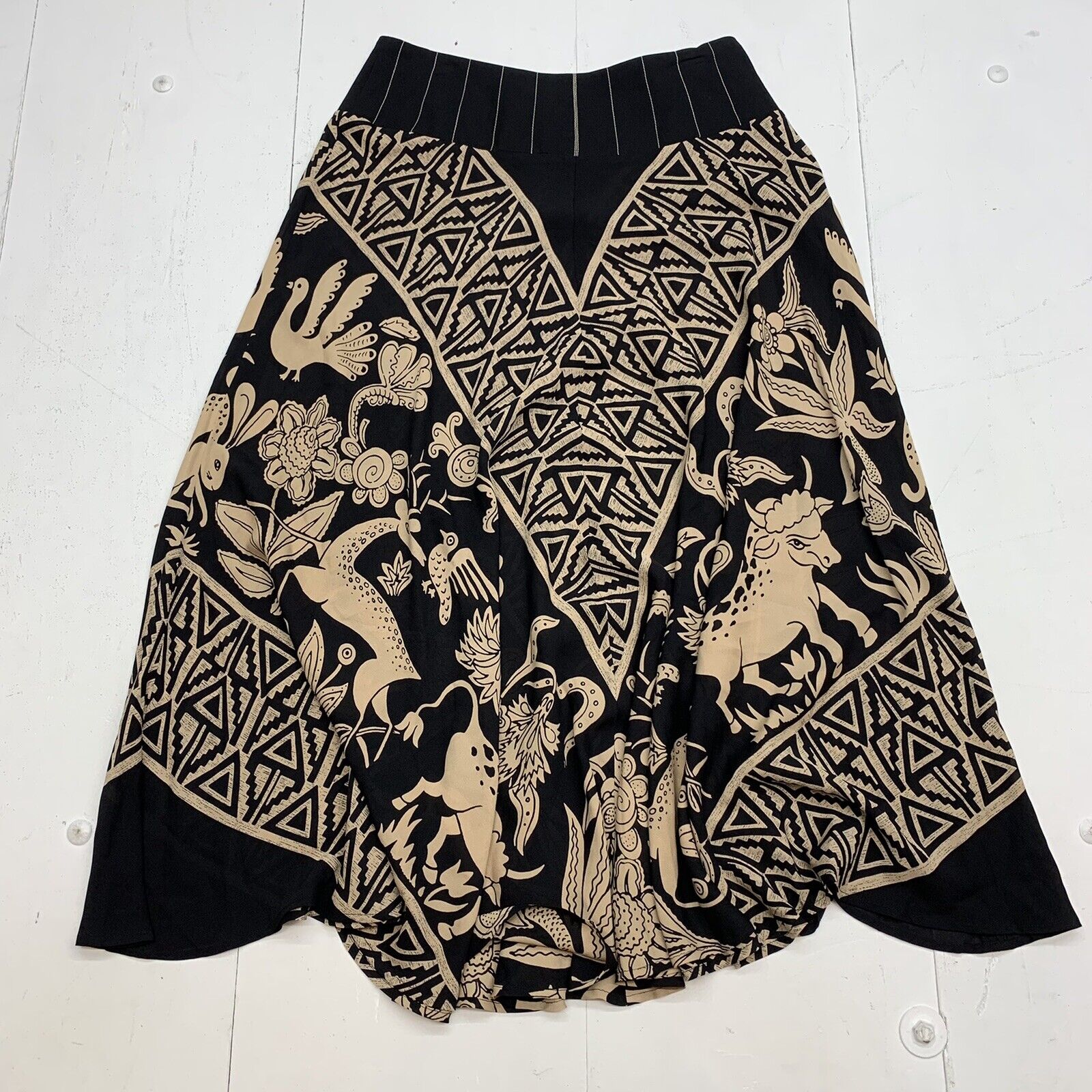 Harari Womens Black Brown Greek Pattern long Skirt size M