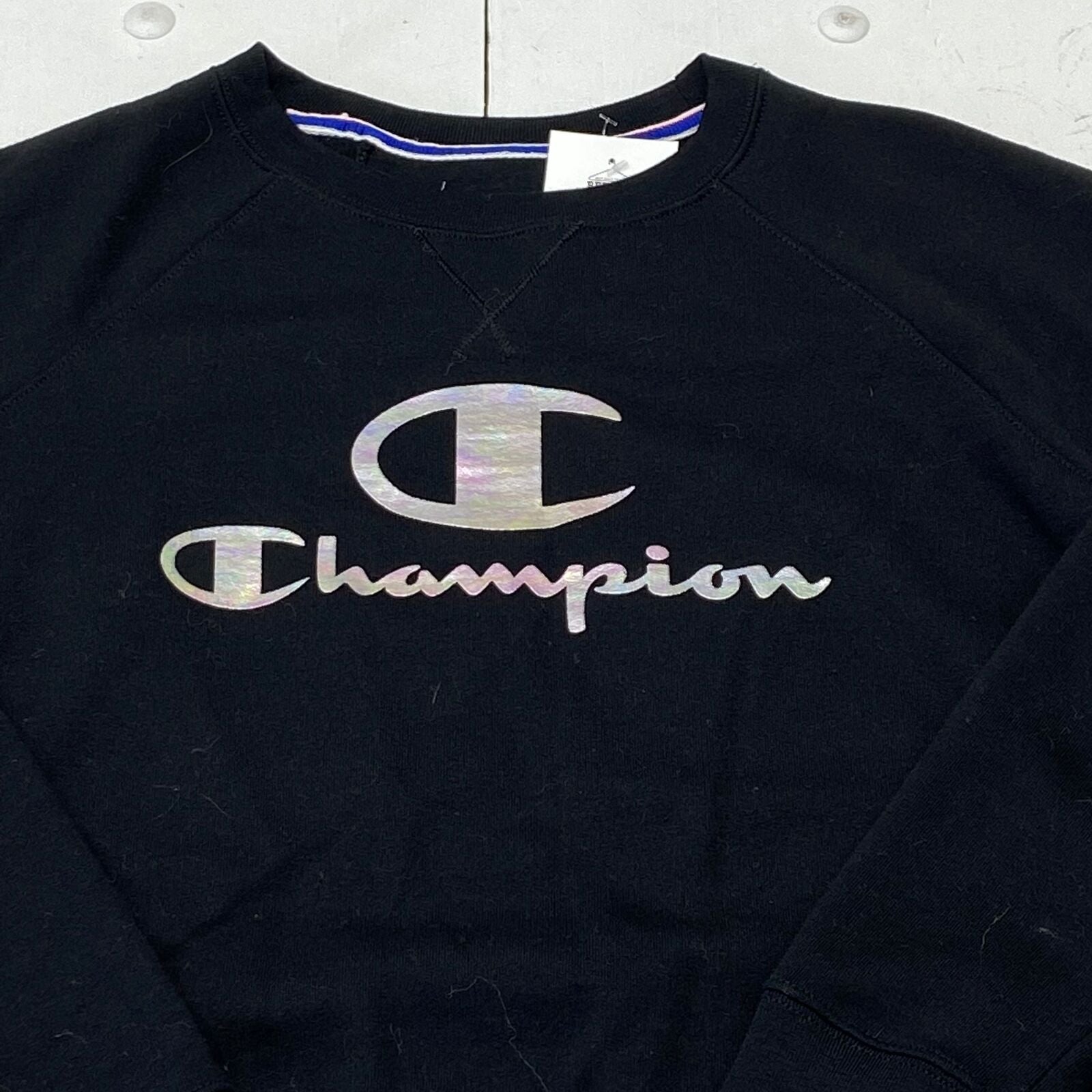 Champion Black Logo Graphic Pullover Crew Neck Sweater Women Size M -  beyond exchange