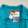 Tory Burch Turquoise Long Sleeve Cotton Blouse Ruffle Collard Shirt Women Size X