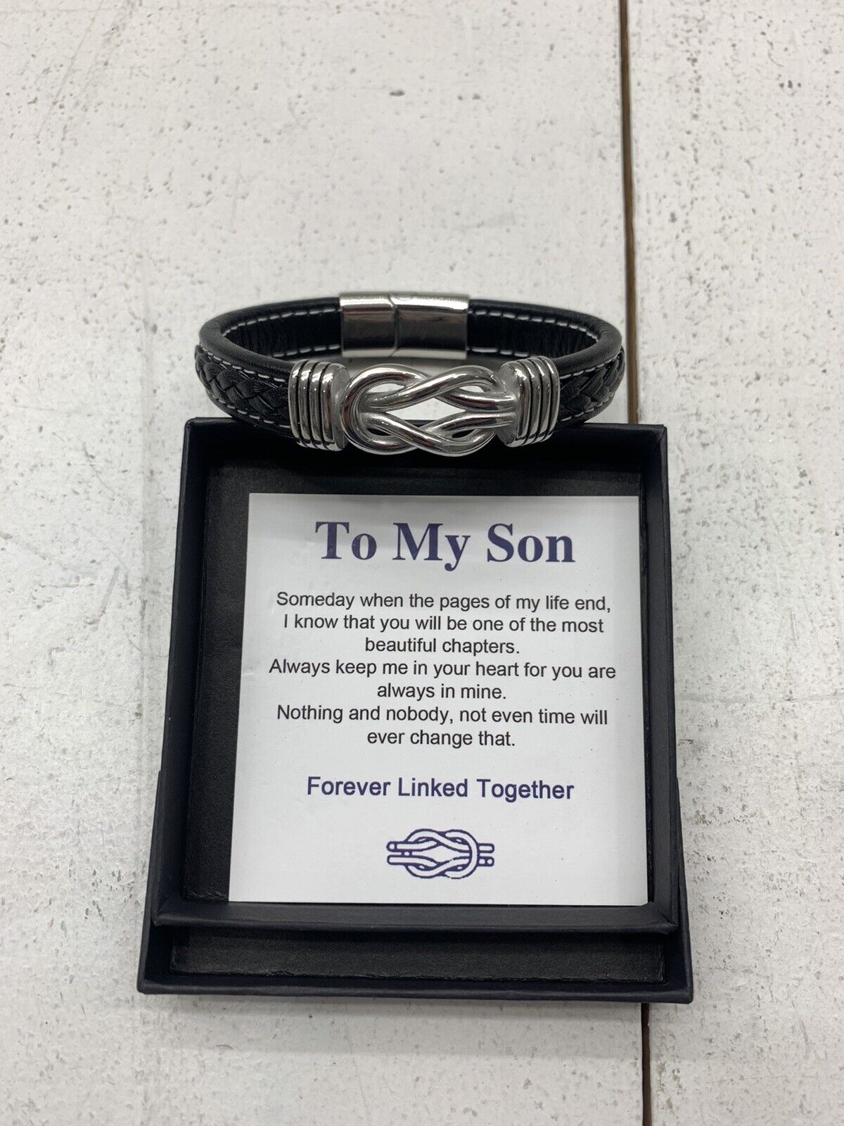 Mother Son Black Leather Link Bracelet One Size