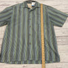 Tommy Bahama Green Stripe Button Up Short Sleeve Silk Shirt Men Size M Original