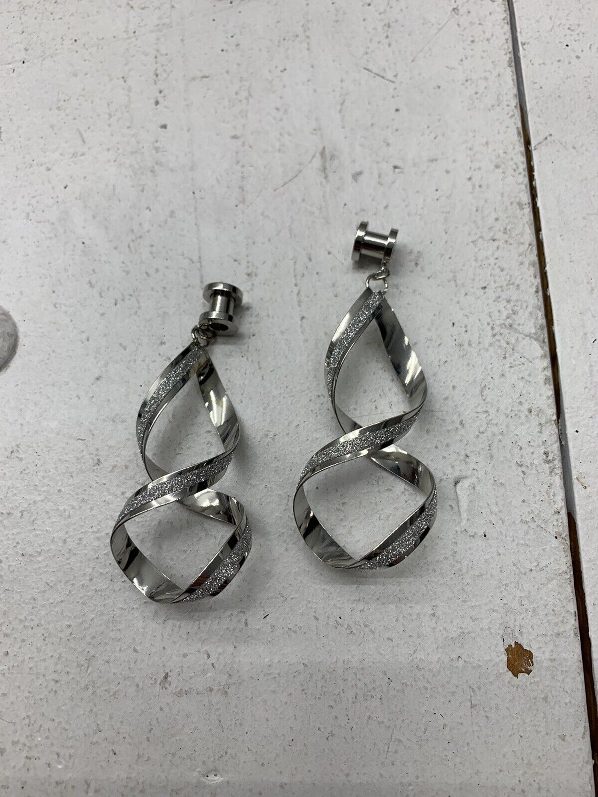 10mm Silver Sparkle Gauge Dangle Earings