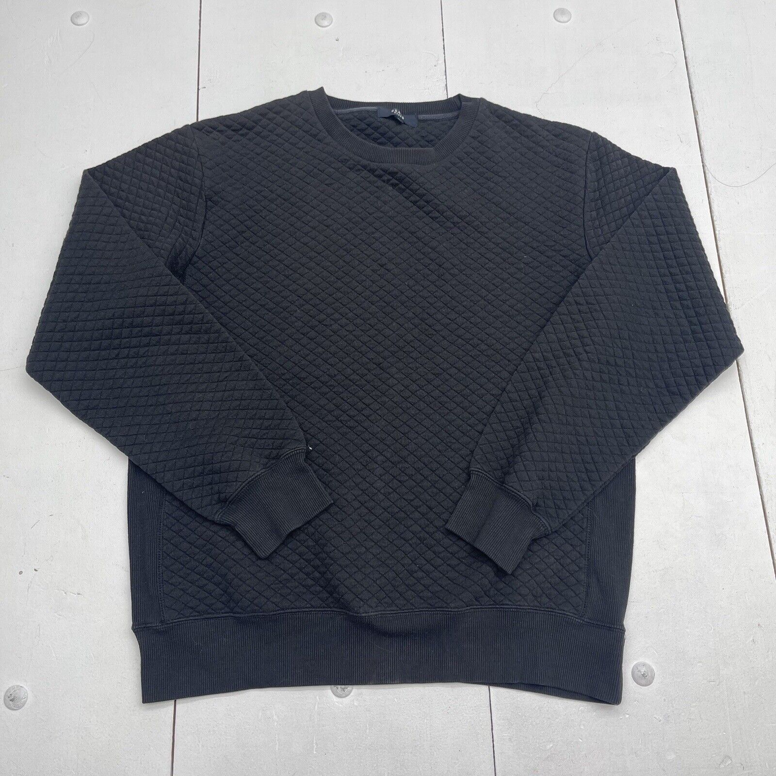 Beams Heart Black Quilted Pullover Crewneck Sweater Mens Size Large
