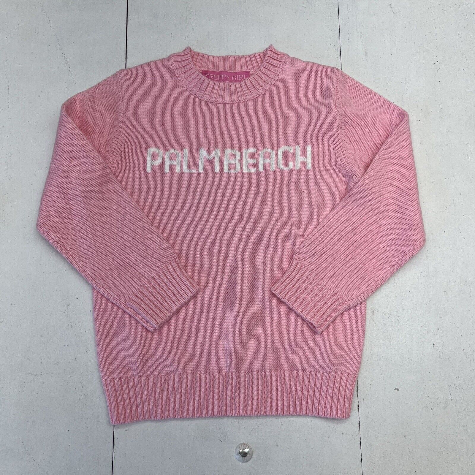 Preppy Girl Pink, White Palm Beach Sweater Youth Girls Size 6 NEW