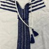 Nic and Zoe Paper White Navy Crotched Tassel Tie Long Sleeve Blouse Women’s Size