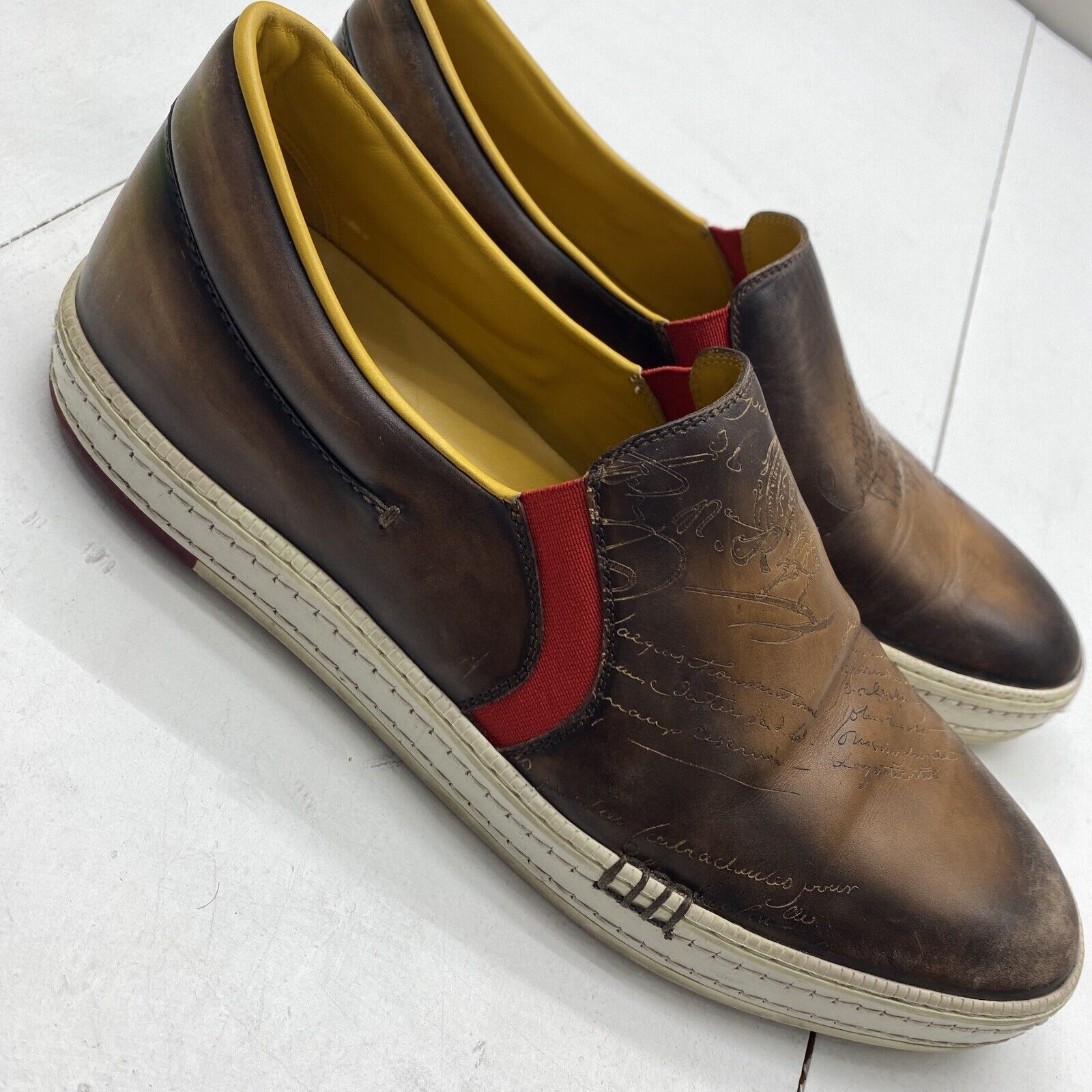 Berluti Calligraphy Brown Playtime Scritto Leather Slip-on