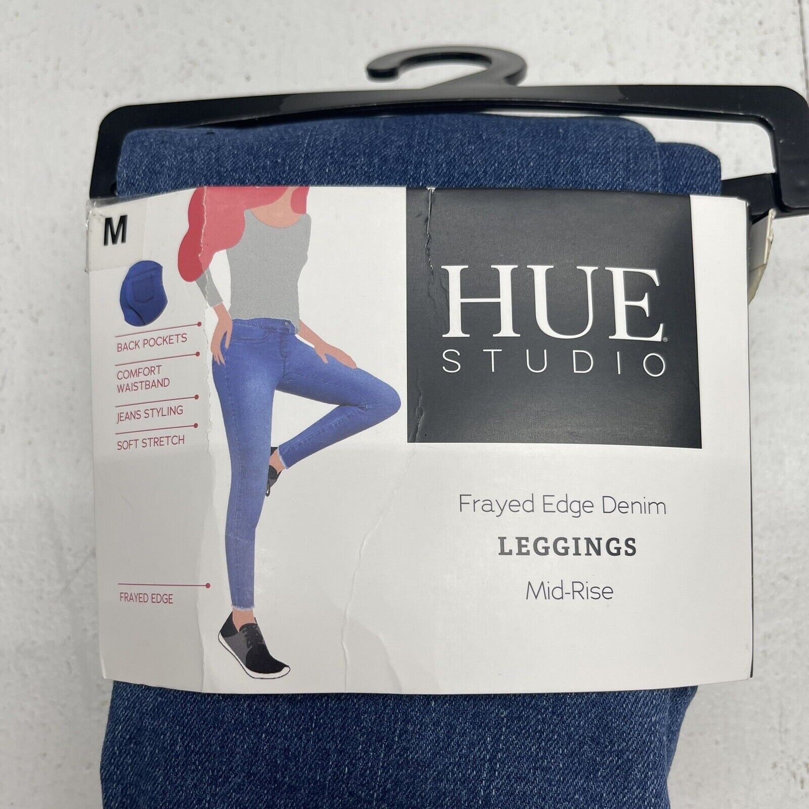 Hue Studio Frayed Edge Denim Mid Rise Leggings Women's Medium New