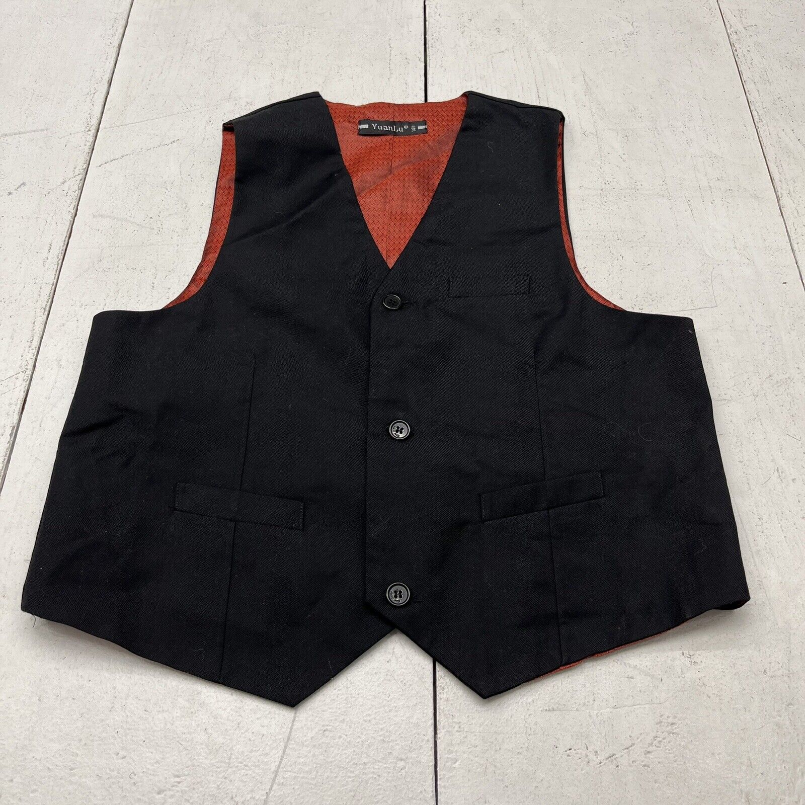 YuanLu Black Suit Vest Unisex Kids Size Large (14) NEW