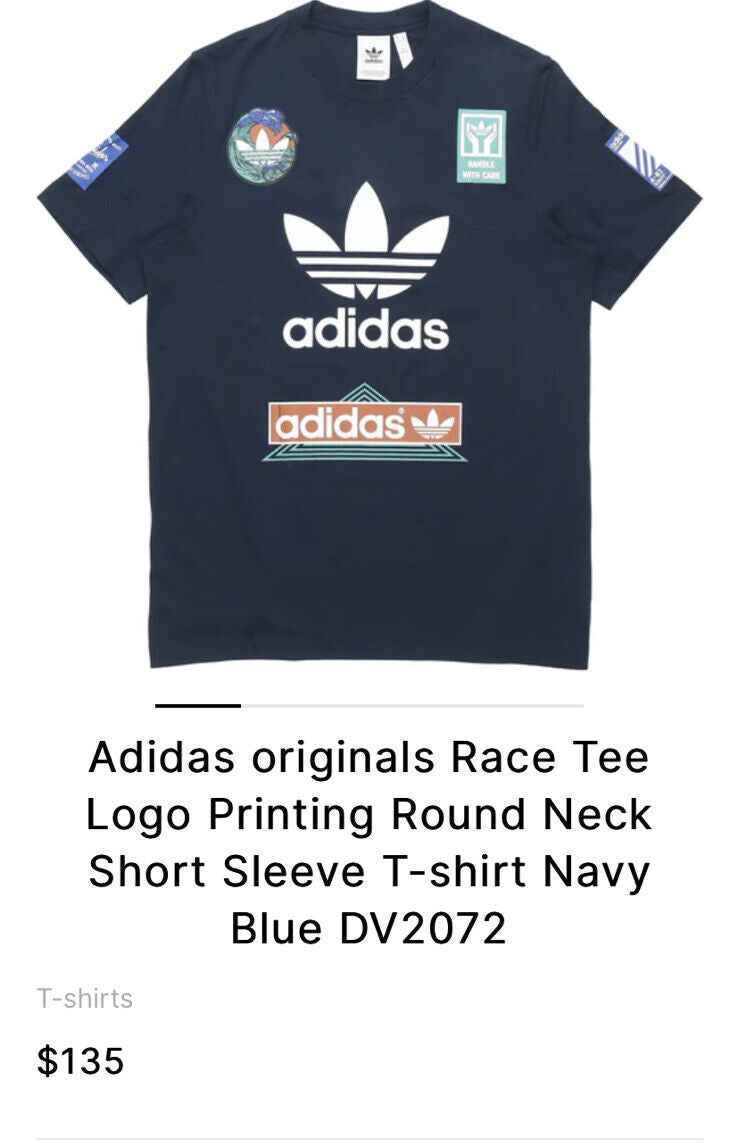 Adidas Originals Race Tee T Shirt Blue Multiple Logos Mens Size Large -  beyond exchange