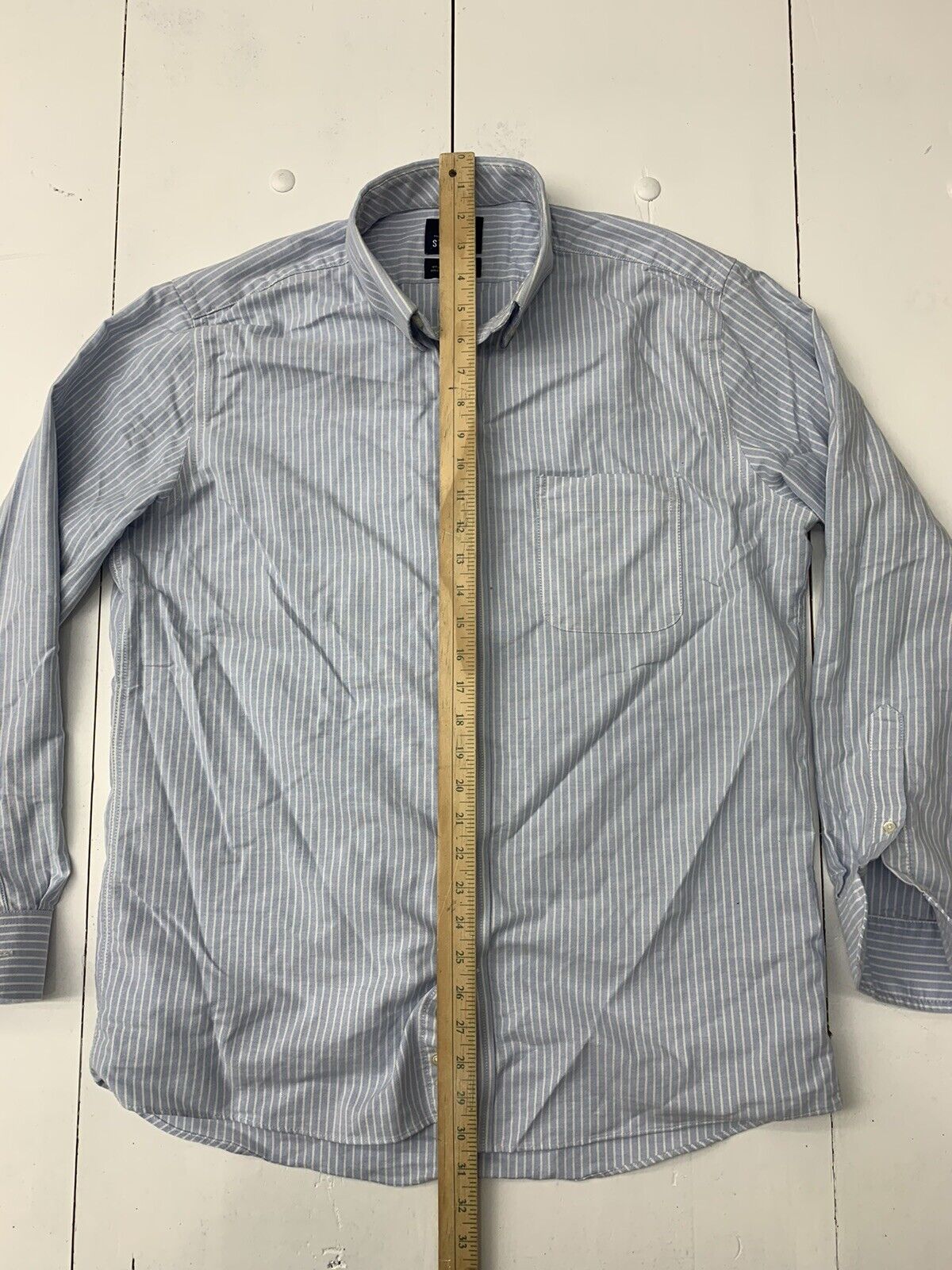 Stafford Mens Blue White Striped Long Sleeve Button Up Size Large - beyond  exchange
