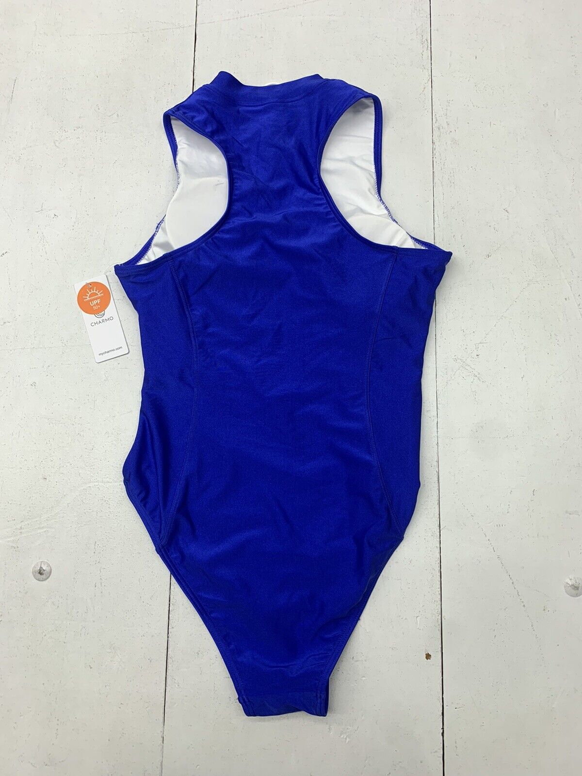 Charmo Womens Blue Fullzip Swim Suit Size Medium - beyond exchange