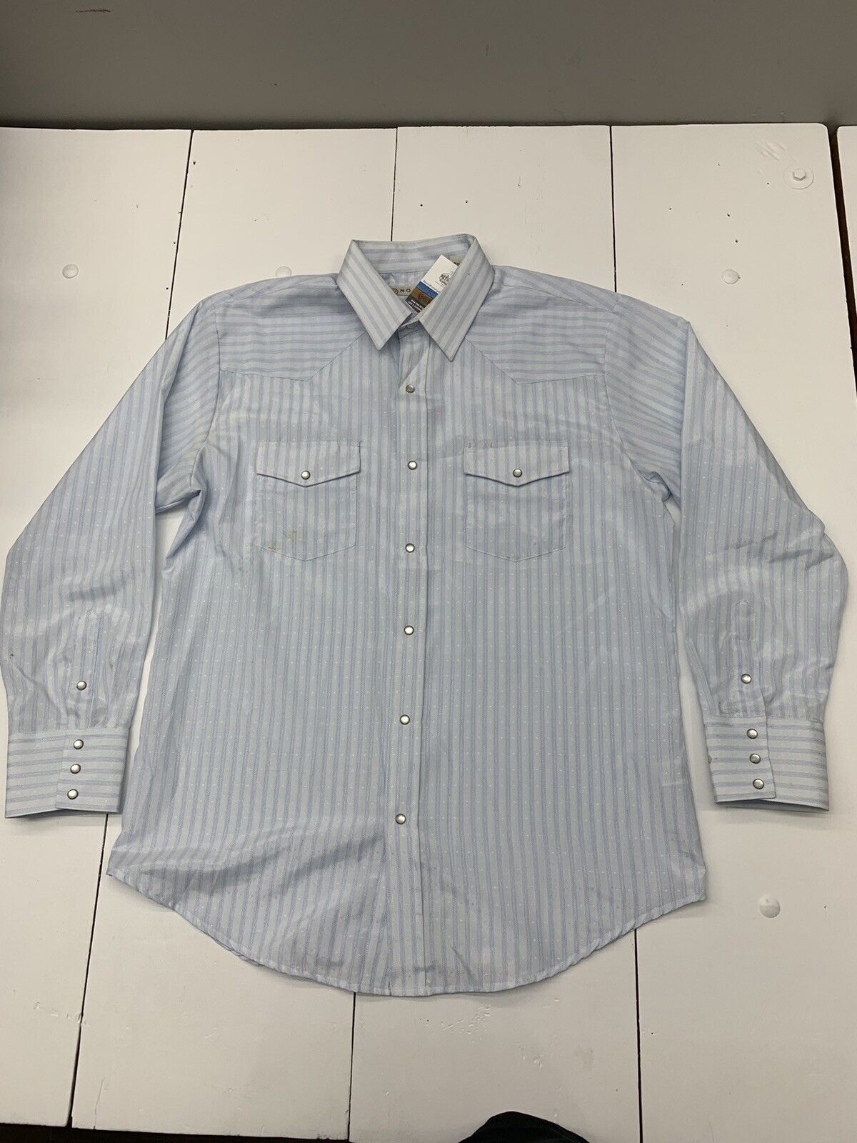 Roper Vintage Mens Blue Striped Long Sleeve Pearl Snap Button Up Size XL