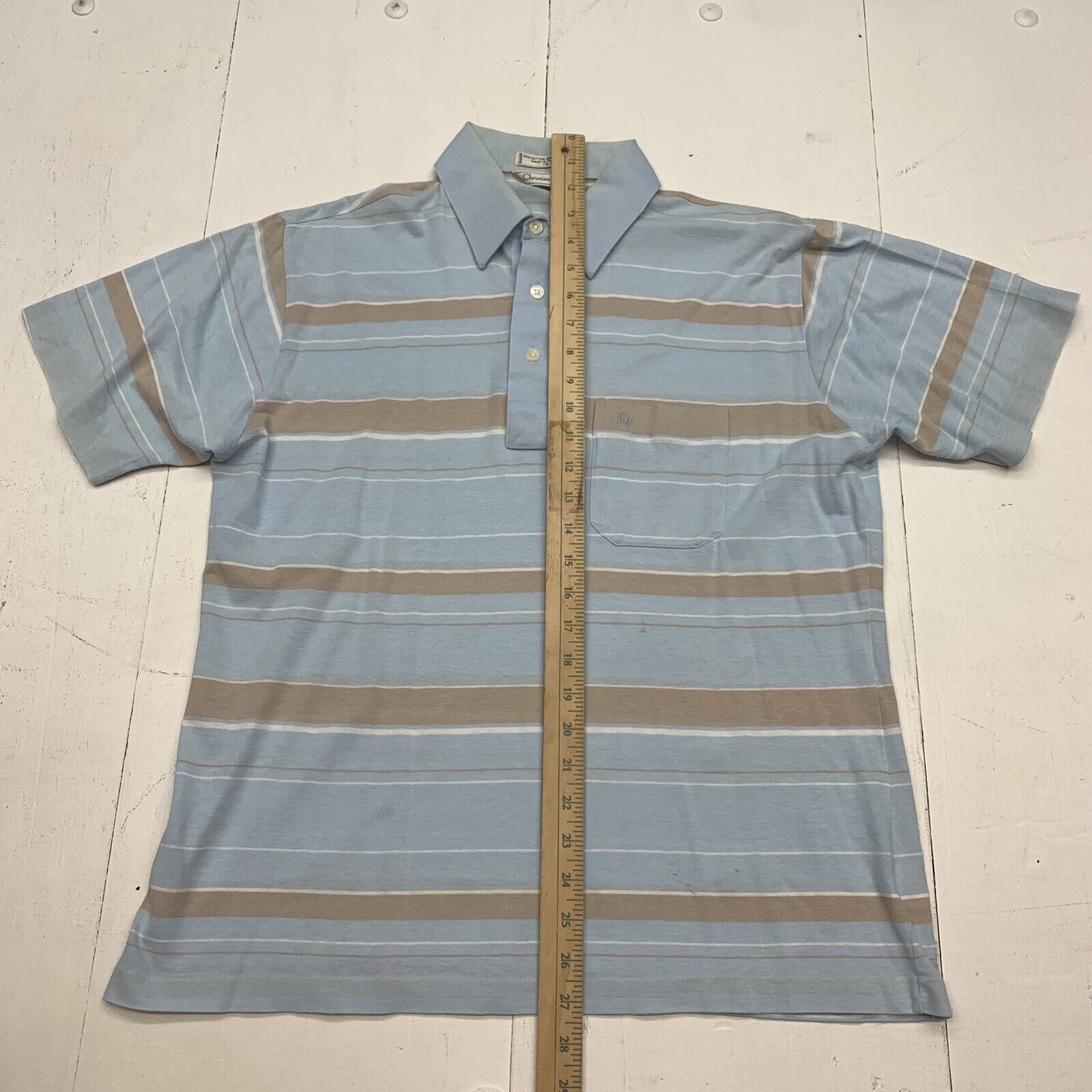 Vintage Christian Dior Men's Distressed Stripe Polo Shirt Size L