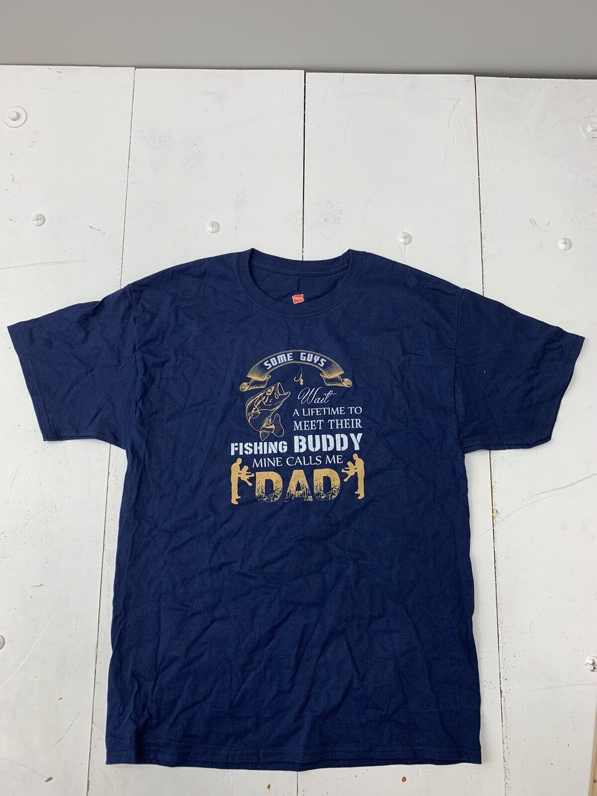 Hanes Dark Blue Fishing Graphic Short Sleeve shirt Mens Size Large - beyond  exchange