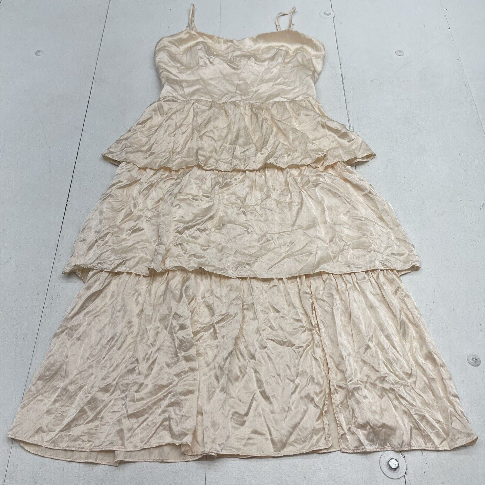 Amanda Uprichard Rosalia Light Pink Silk MIDI Tiered Dress Women’s Large $369