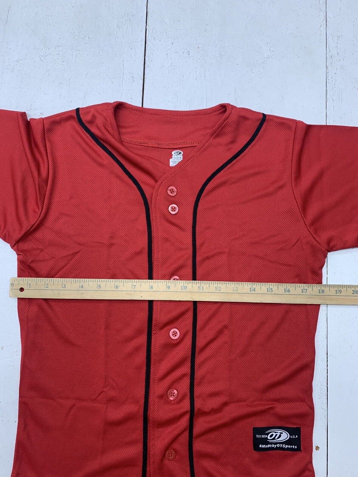 OT Sports Kids Red Button Up Baseball Jersey Size Medium - beyond exchange
