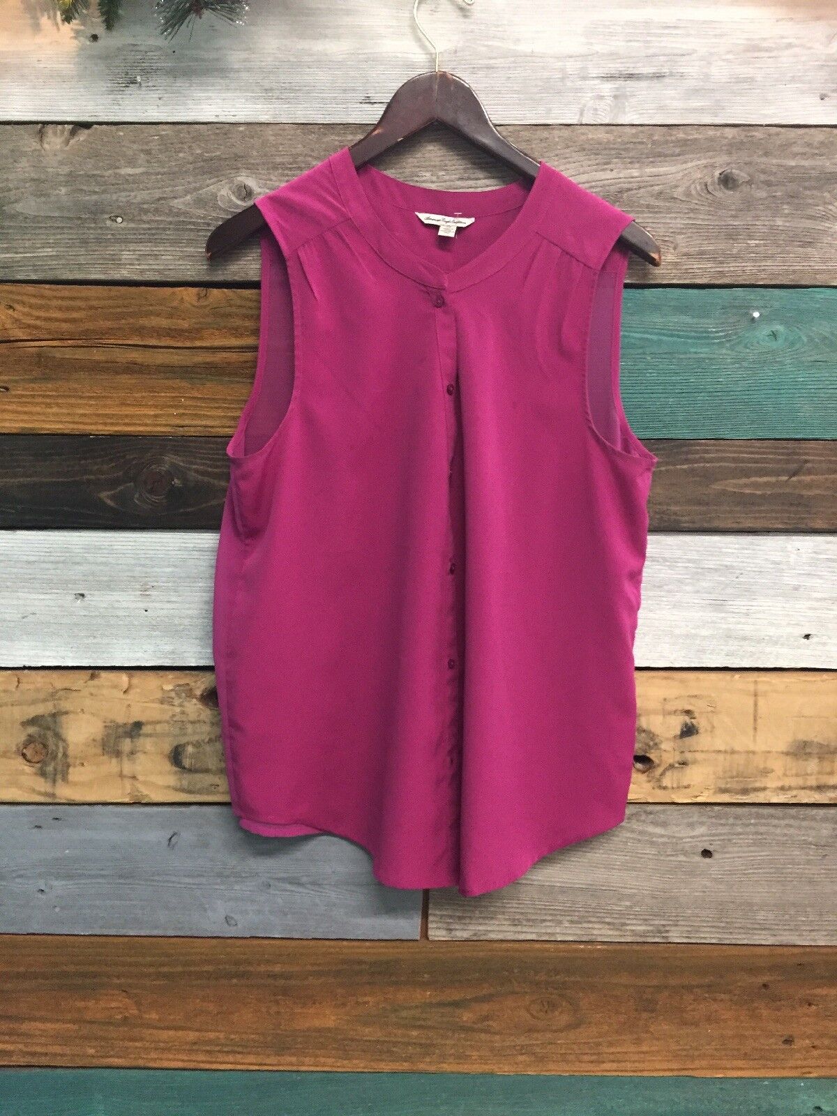 American Eagle Outfitters Pink Button Down Sleeveless Blouse Tank Top Sz L