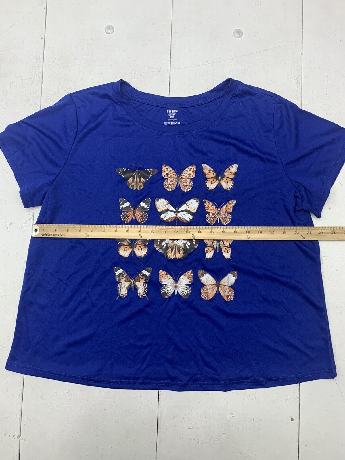 Shein Curve Womens Blue Butterfly Graphic Short Sleeve Tee Size 2XL -  beyond exchange