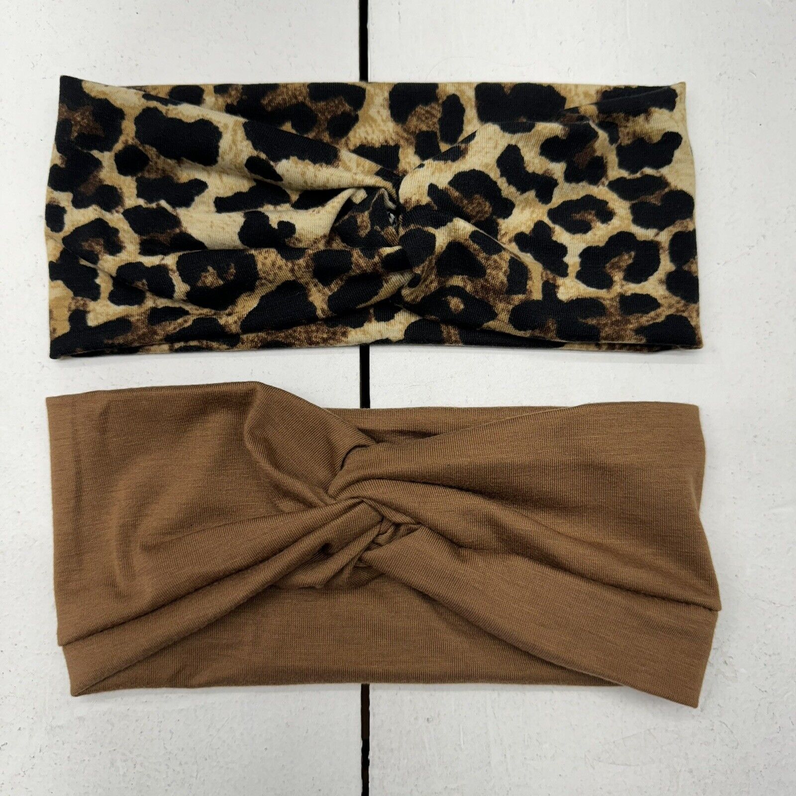 2 Pack Bundle Cheetah Print And Brown Twisted Headband Hair Wrap Women’s