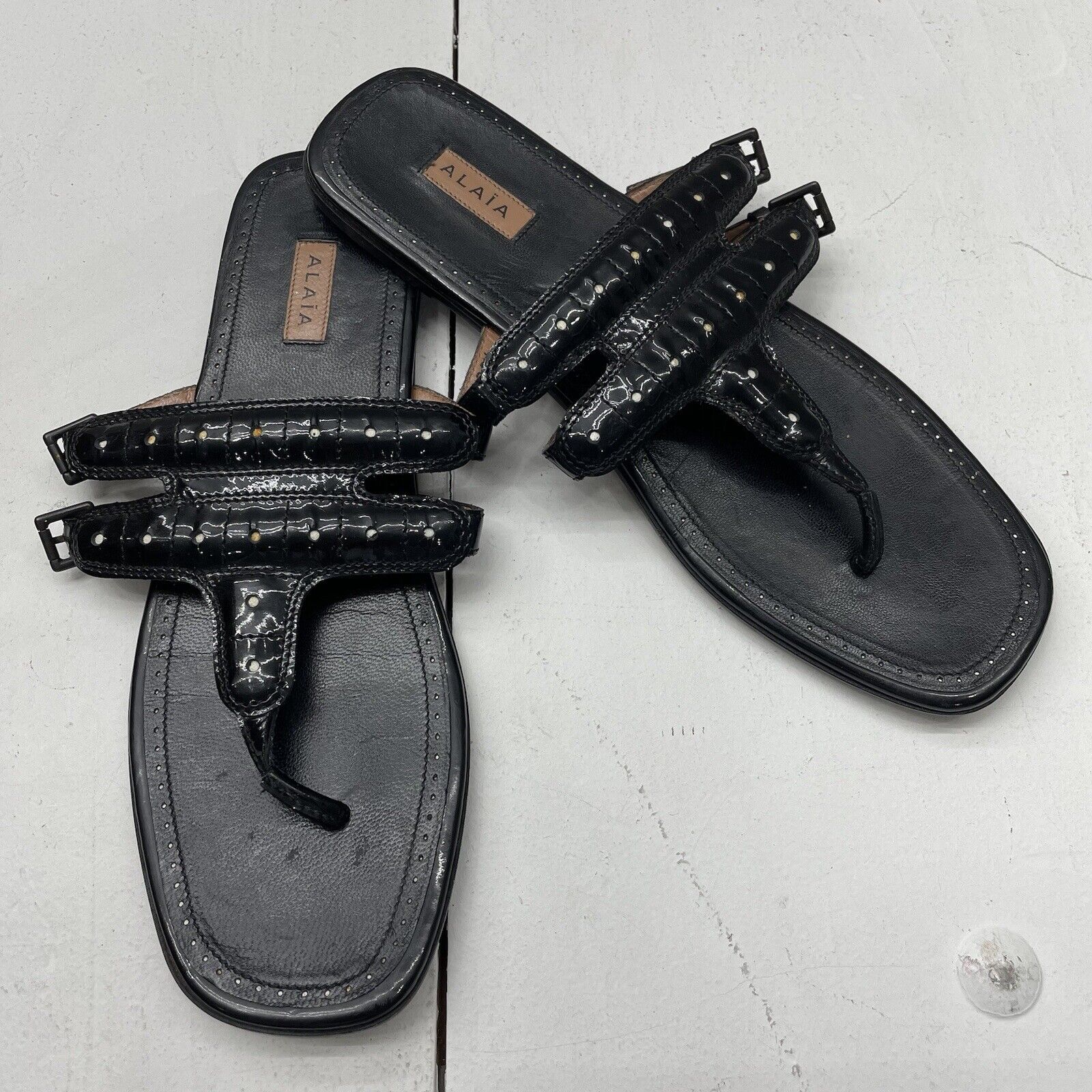 Alaia Paris Black Patent Leather Sandal Made In Italy Womens Size US 7.5 EU 38.5