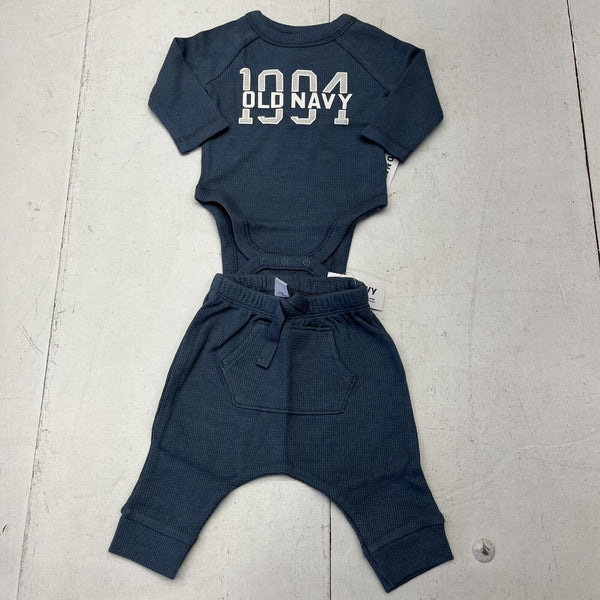 Old Navy Blue 1994 Thermal-Knit Logo Bodysuit & Leggings Unisex Size 0-3M  NEW