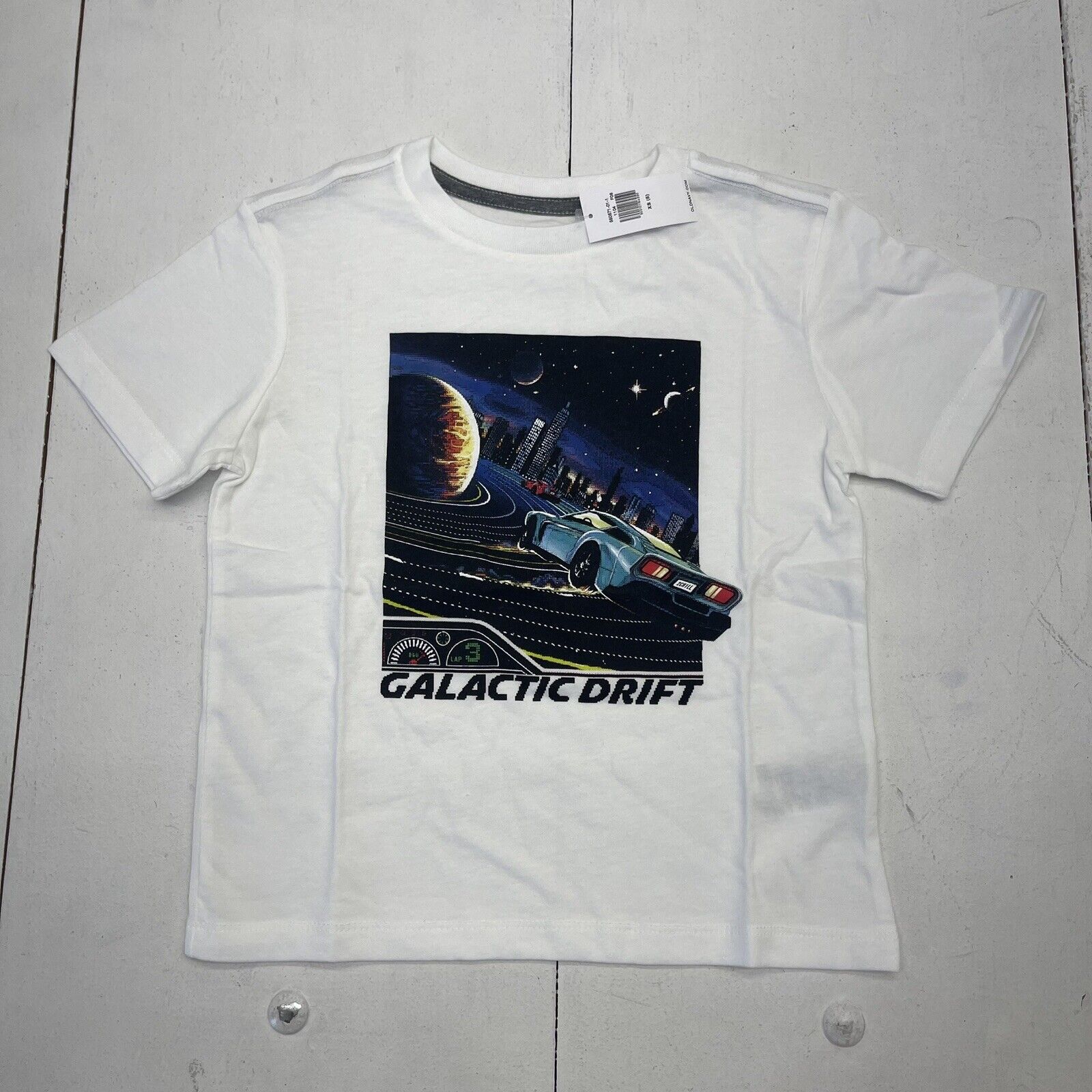 Old Navy White Galactic Drift Graphic Short Sleeve T Shirt Youth Boys XS New
