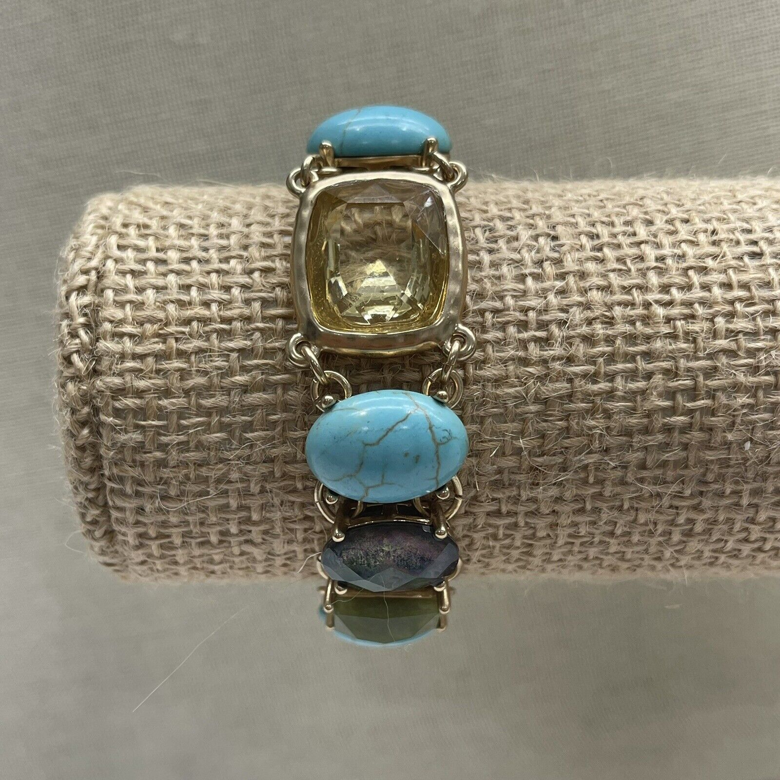 Chicos Norran Faux Turquoise Beaded Gem Magnetic Bracelet