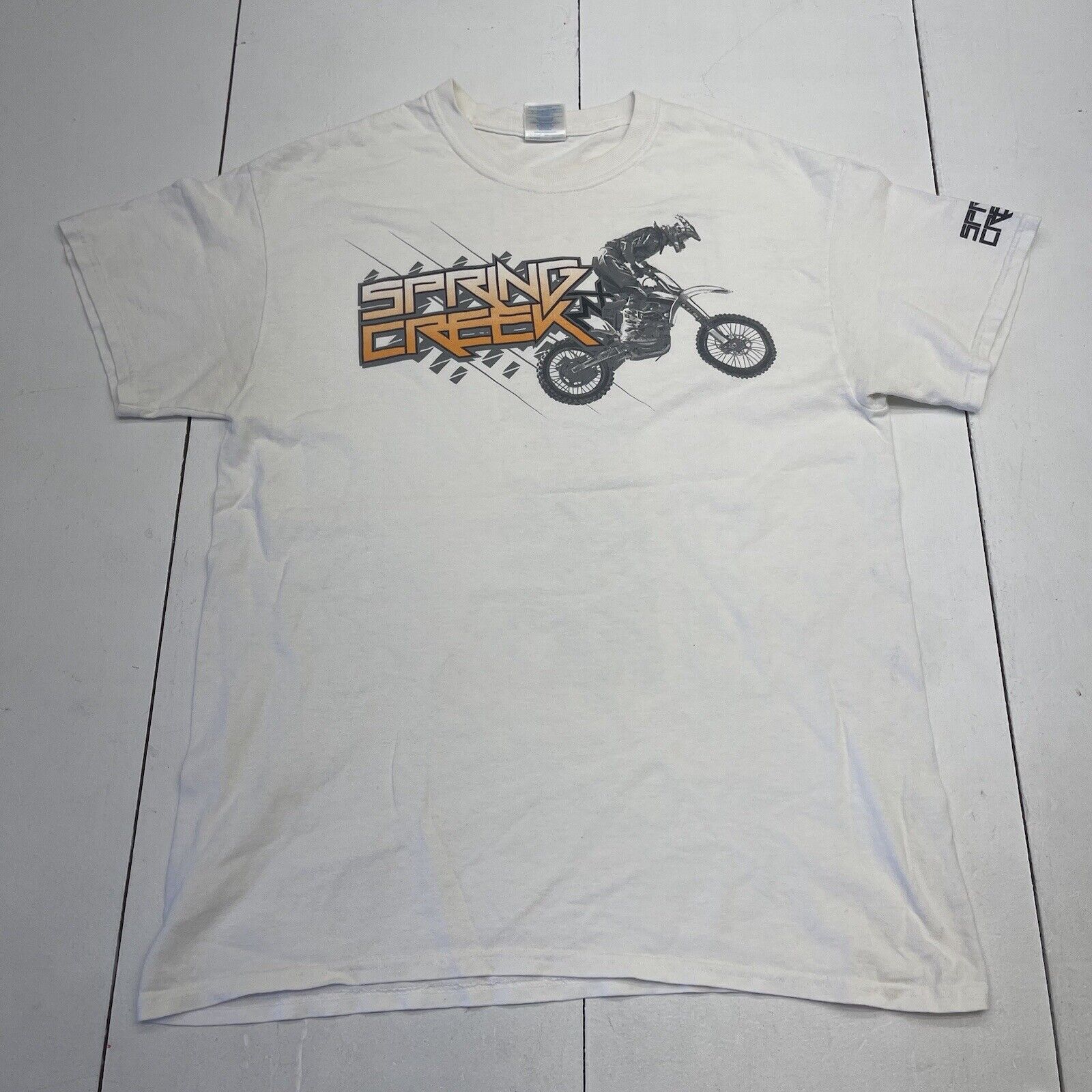 Gildan White Spring Creek Motorcross Graphic T Shirt Mens Size Medium