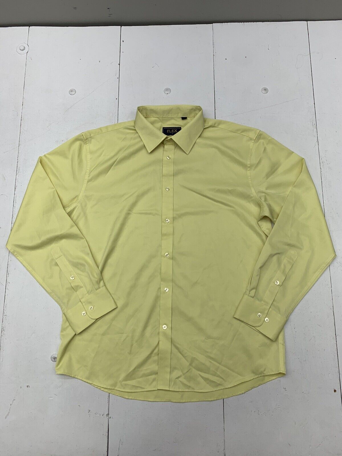 Flex Mens Yellow Long Sleeve Button Up Dress Shirt Size Large