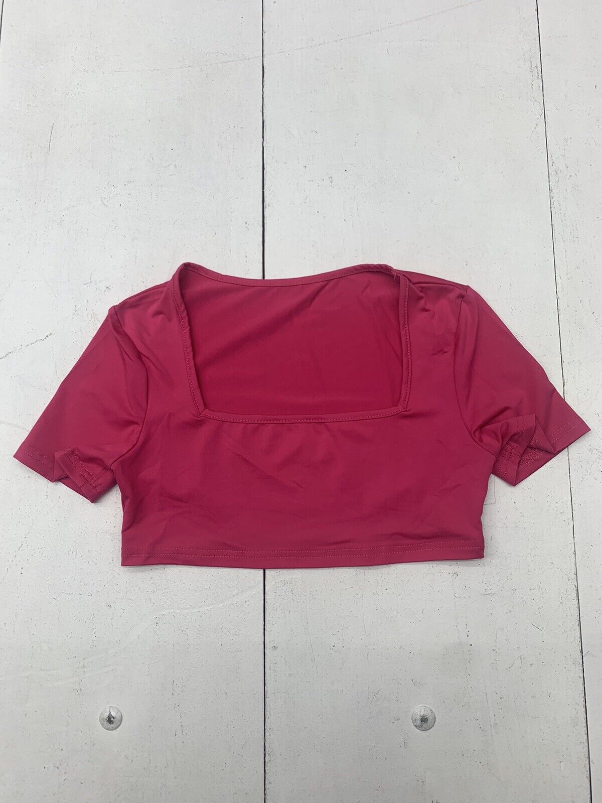 Shein Womens Hot Pink Crop Short Sleeve Shirt Size Petite Small